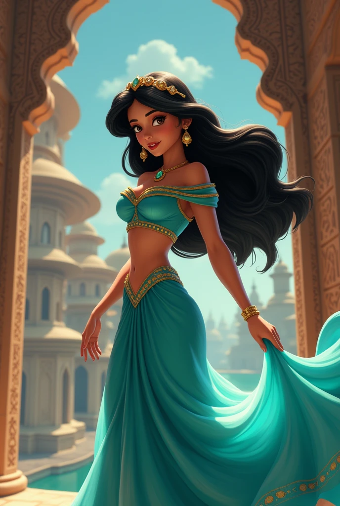 Stunning Princess Jasmine, photo in 8k, in action, cinematic.