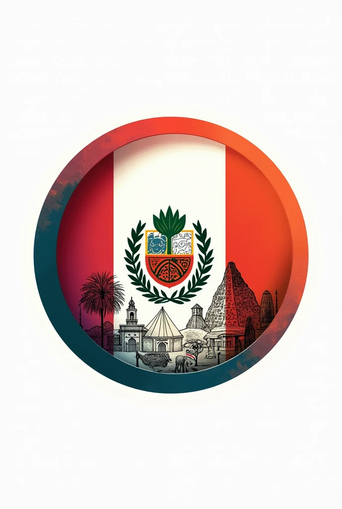 Create a Logo for the brand "CountryPeru 2.0" in a circle with the colors of Peru and some drawing of its culture