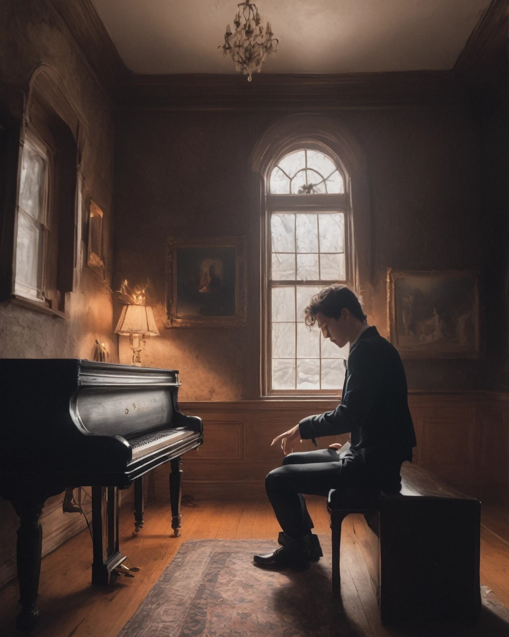 masterpiece, best quality, Very detailed, Clear focus, Dynamic Lighting, Bright colors, Texture Details, Particle Effects, Storytelling elements, Narrative talent, 16K, HDR, Subject-background isolation,
Ultra-realistic dramatic lighting and shadows (commend, simulation),  kodak film，author：Brandon Woelfel Ryan McGinley,
A hand playing the piano, (Perfect hands:1.2),