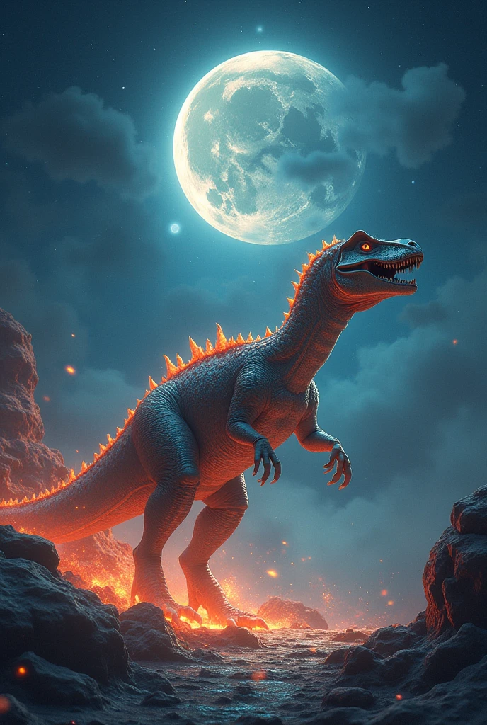 Design me a moon and have it say 12 MOONS and a free fire dino