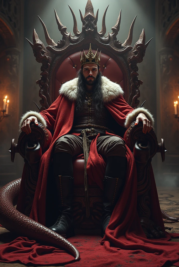 Vlad tepes sitting on the red dragon throne 