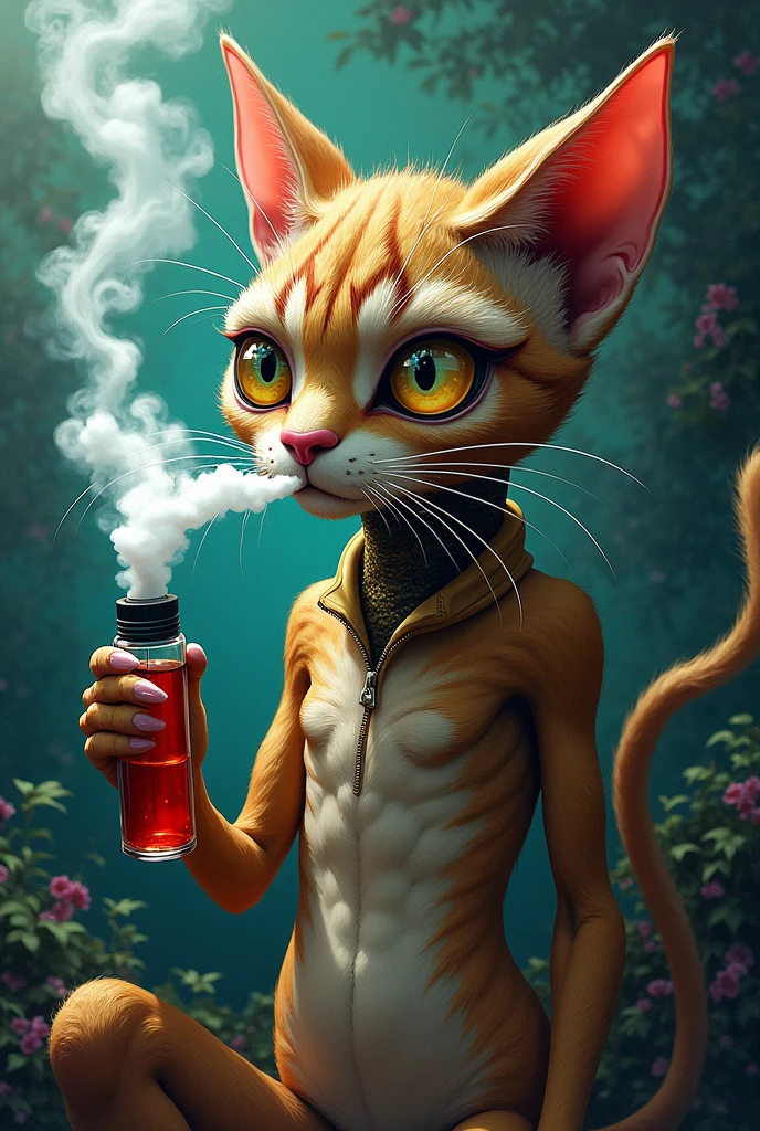 Humanoid cat on lsd smoking herbal vape with wax