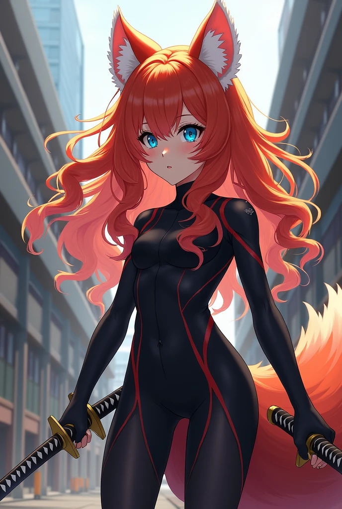 1girl ,20s,angry face,black bodysuit,(red hair),long hair,fox ears, sunny, park,peace_sign