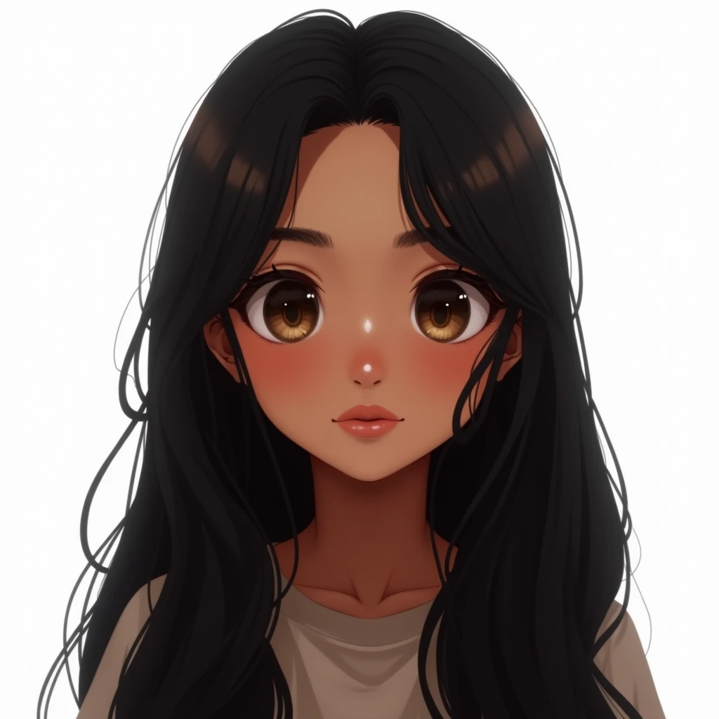 a indonesian girl, solo, (1girl:1.9), Long straight Black Hair, Brown Eyes, Almond shaped Eyes, Heart shaped Face, Roman Nose, Olive Skin, detailed skin, imperfect skin, 8k, highly detailed, soft light, (white background:1.2), 