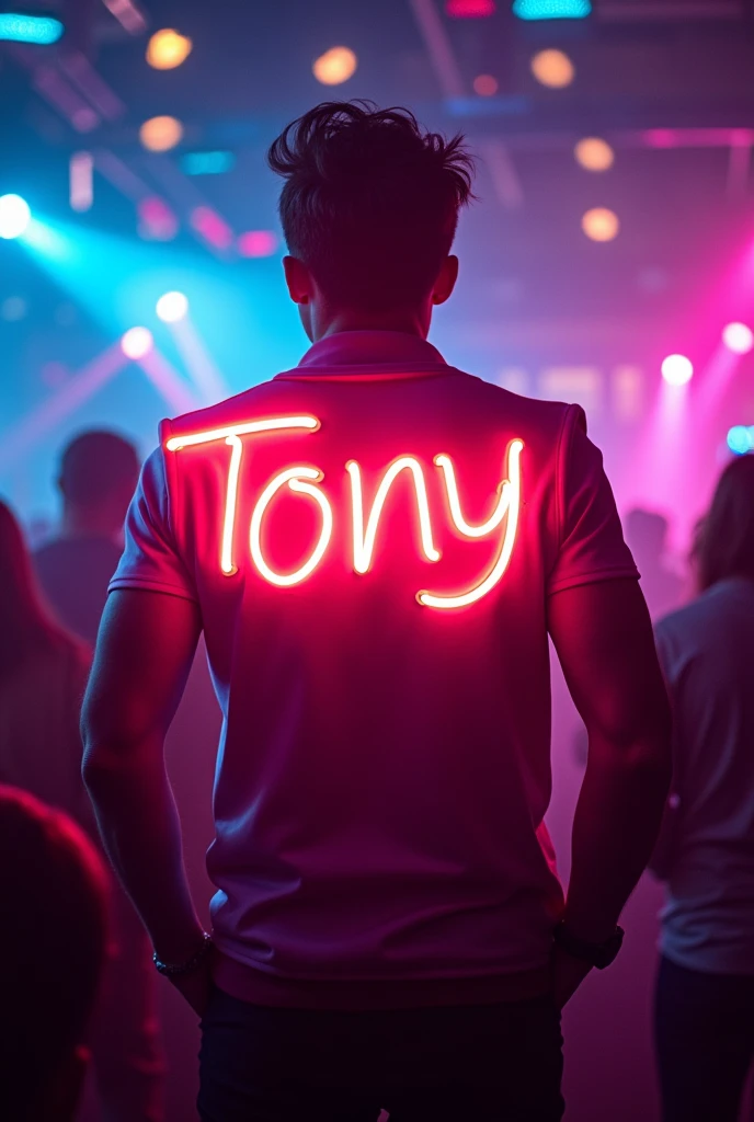 Neon letters for a party that says "SirTony"
