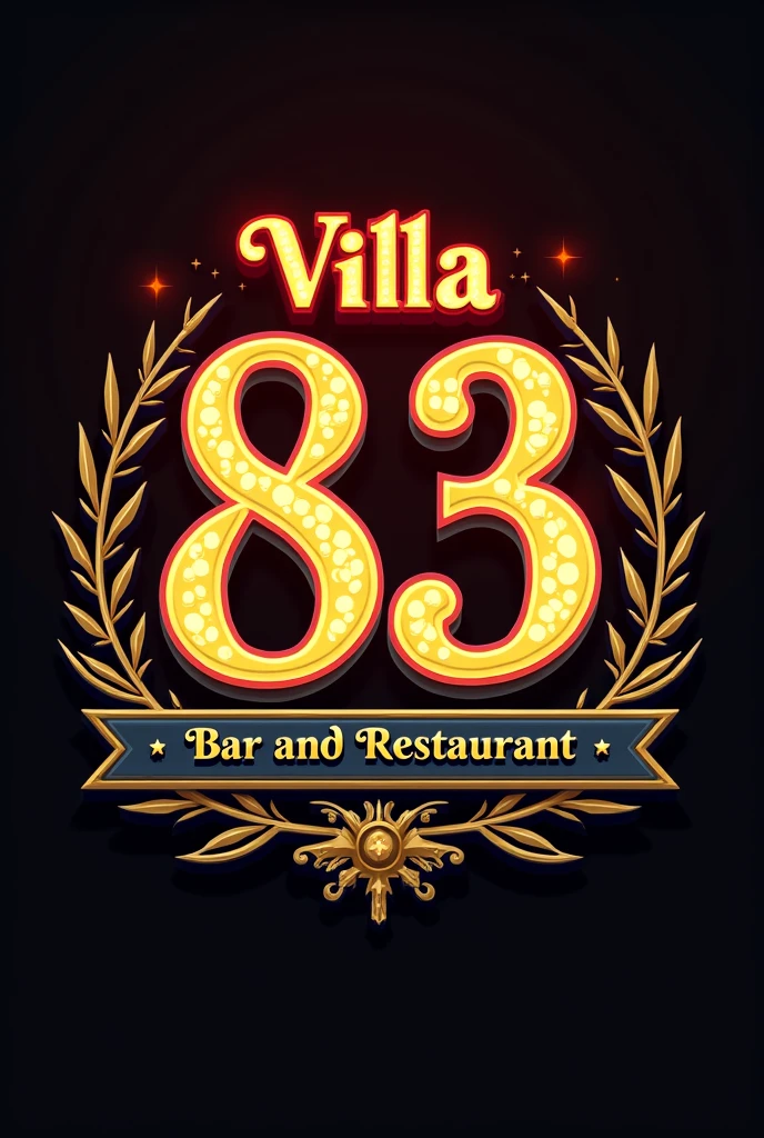 Create a logo for a bar with the name villa 83 bar and restaurant with vibrant colors