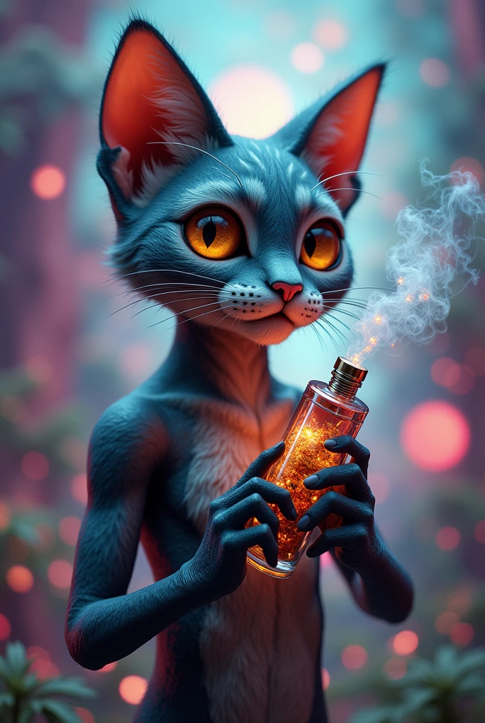 Humanoid cat on lsd smoking herbal vape with wax
