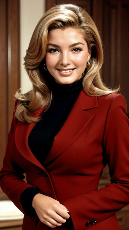 Daniela Bianchi wearing winter clothes with great cleavage and smiling