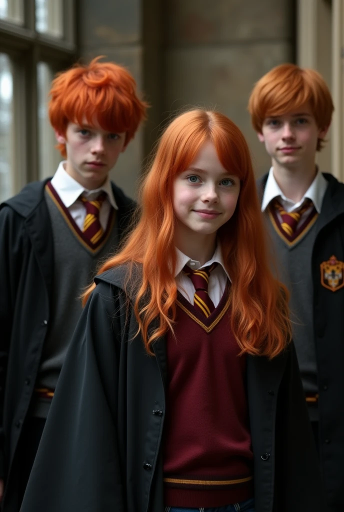 Redhead girl between Harry Potter and Draco Malfoy