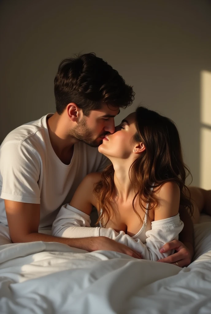One swxy nood girl lay on bed and a boy fuck his dick
