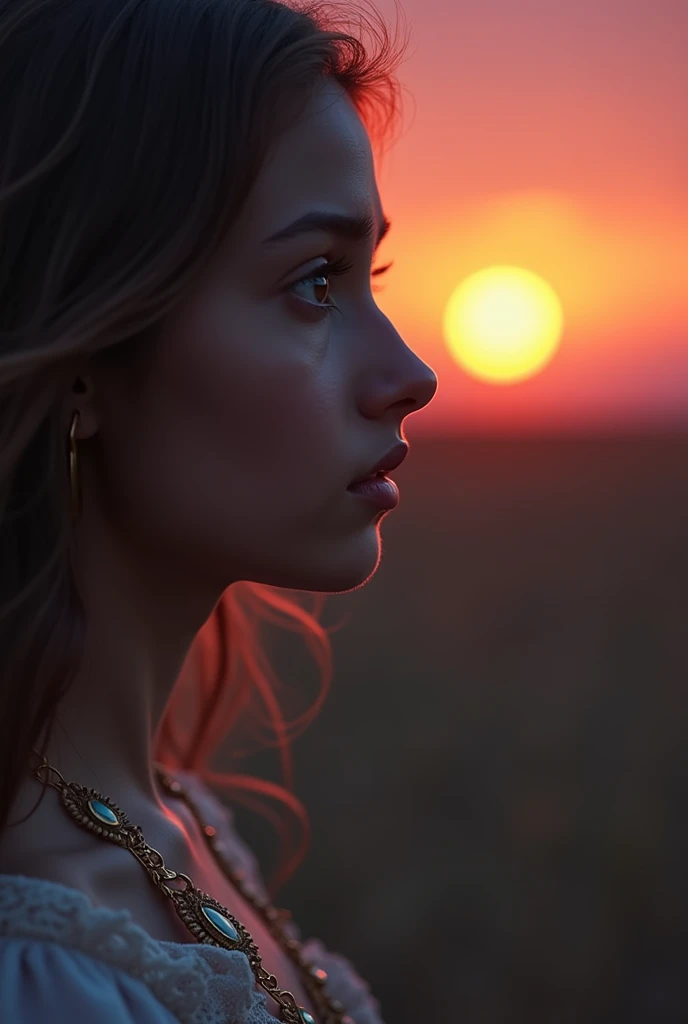 As the sun begins to set, Arzoo girl stands still, watching the colors fill the sky. The camera captures the reflection of the sunset in her eyes.) send this type of pictures and write name on the picture arzoo Faisal name
