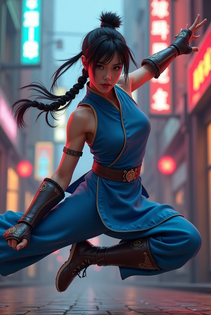 1 cute yuna, sexy chun li outfit, is in a fighting stance ready to face zombies and other terrible monsters, halloween night, view from low angle focused on her butt, (best quality,4k,8k,highres,masterpiece:1.2),ultra-detailed,(realistic,photorealistic,photo-realistic:1.37),HDR,UHD,studio lighting,ultra-fine painting,sharp focus,physically-based rendering,extreme detail description,professional,vivid colors,bokeh,dark fantasy,horror,action,battle,cinematic,dramatic lighting