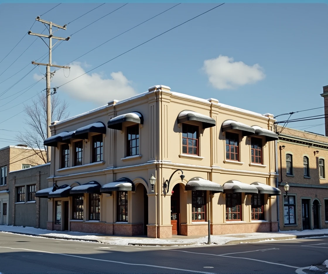 Exterior of a large burlesque pub