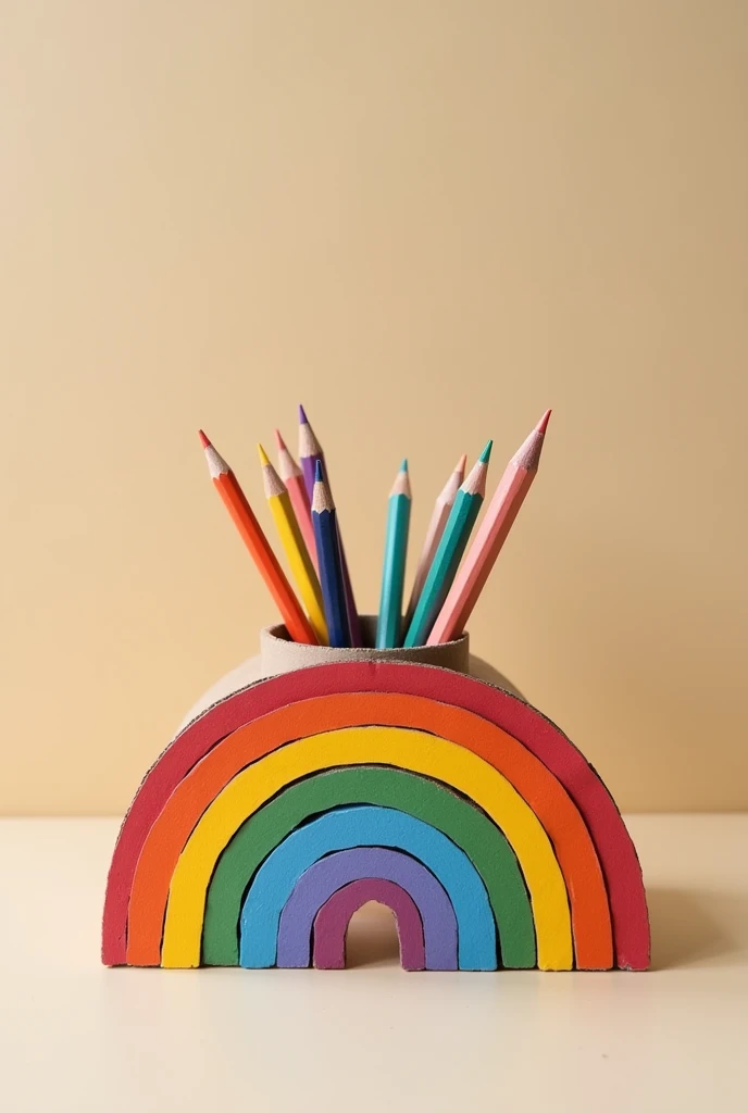 Handmade realistic rainbow pencil holder made of cardboard