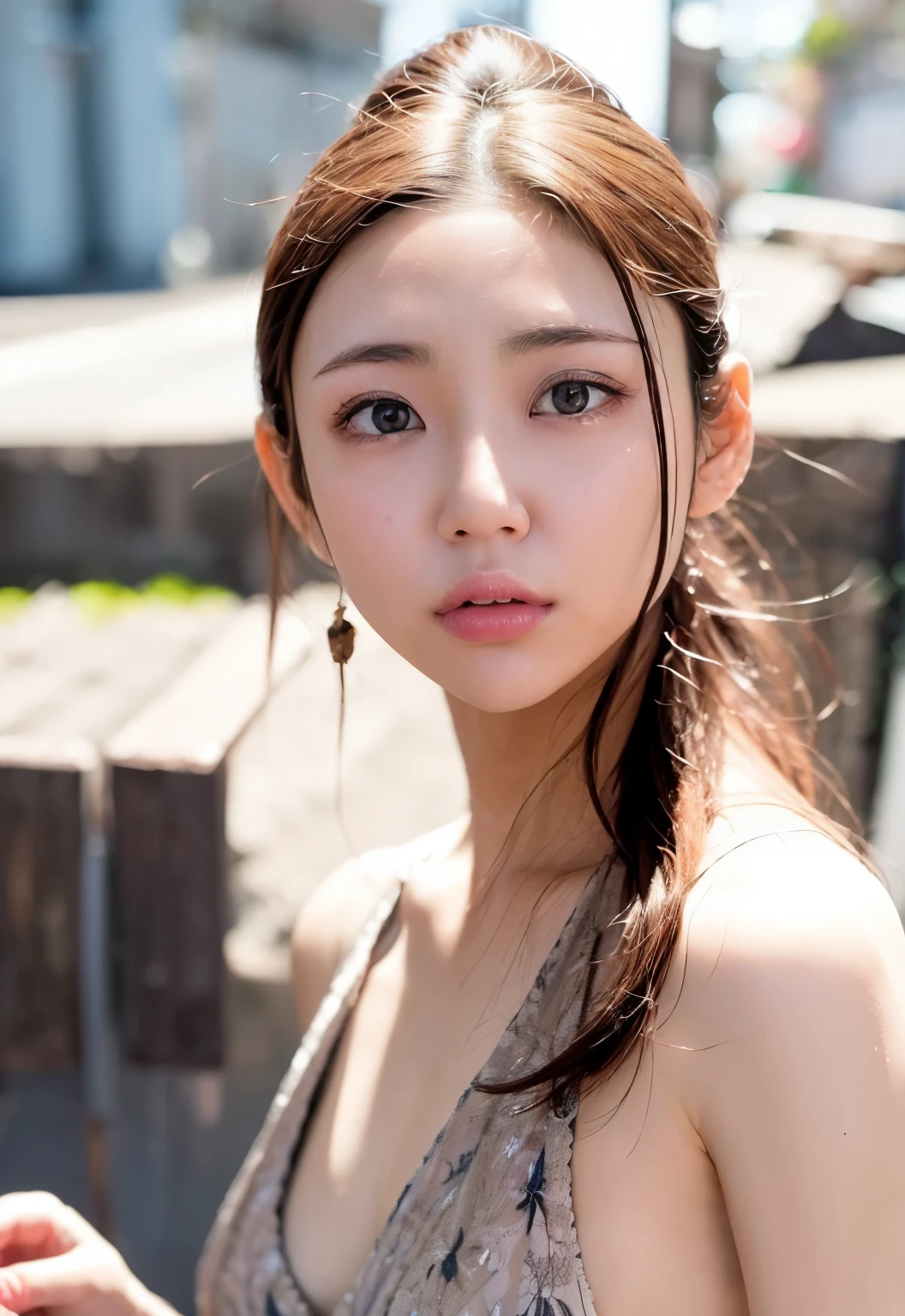((Extremely precise and accurate anatomy:1.0)), (photo Realistic:1.4), (hyper Realistic:1.4), (最高品質のRealisticな肌の質感:1.4), (Improvement of quality:1.4), (Enhances the beauty of skin texture:1.1), Clean and glowing skin, mesh, thin:1.2, (Realistic:1.3), Realisticなライティング, (Smoother lighting:1.05), (Improving the quality of cinema lighting:0.9), Backlight, A gentle light for your face, Ray Tracing, (Bright light:1.2), 32K, One Japanese woman, fine grain, Detailed face, (Film Grain:1.1),(Accentuates body lines:1.1), High resolution, Natural look, Kind eyes, Improves hair quality, Delicate light and shadow, Transparent muscles, Graceful pose, Beautiful Eyes, Sharp details, Soft light reflection, Beautiful contours, Delicate skin tone, Fine hair texture,Cute Japanese Women Photos, Little Woman, 20-year-old, Beautiful and perfect face, brown, Beautiful Face, 