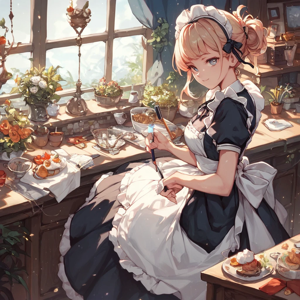 score_9, score_8_superior, score_7_superior (score_9:0.9),score_8_superior,score_7_superior,Anime Style,evaluation_Safety,(PDXL),Maid's Headdress,lira,Maid clothes,One girl,alone,View your viewers,Elf Ears,Medium chest,Black Hair,robot,