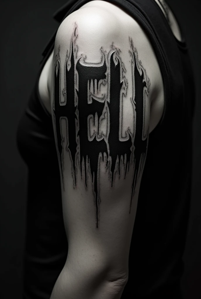 Make a dark lettering for a tattoo with the word hell 