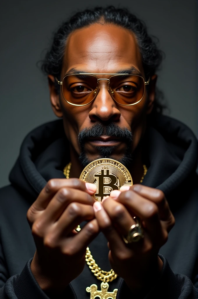 Snoop Dogg holding Bitcoin in his hands