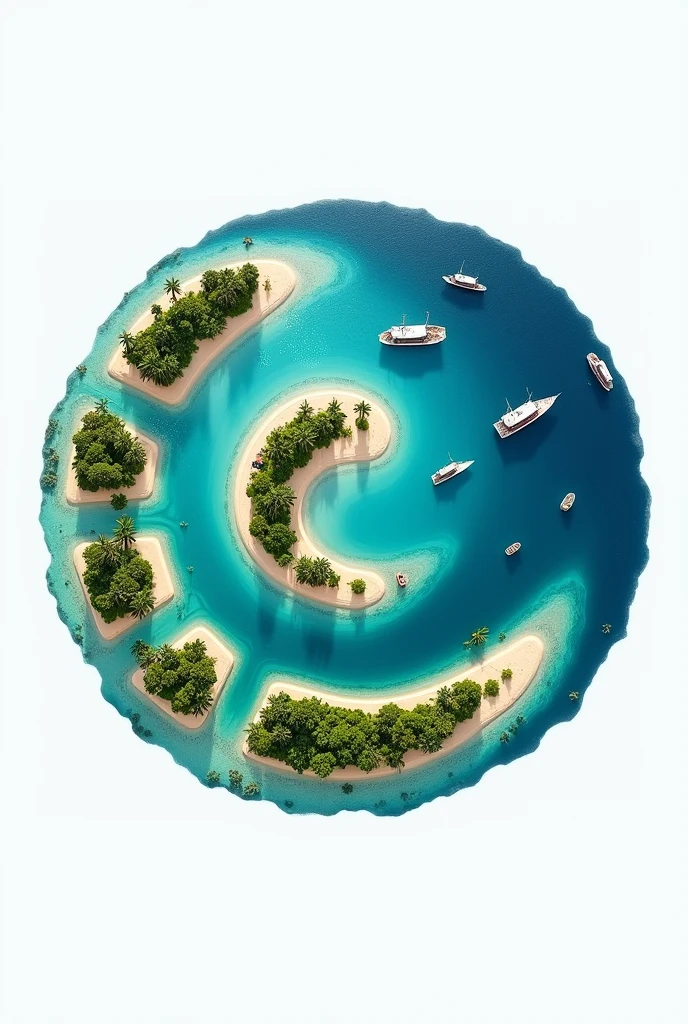 A logo in which at least 10 small tropical islands form a spiral, and that each island be a person made island. 
