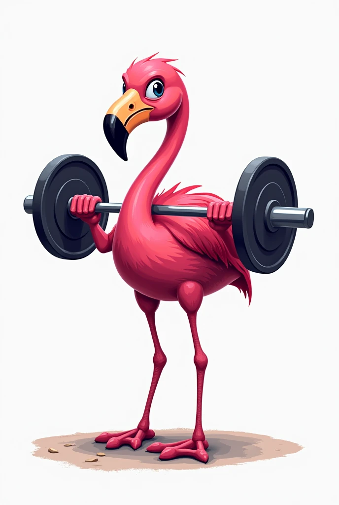 A logo for sportswear of a humanized flamingo carrying weights 

