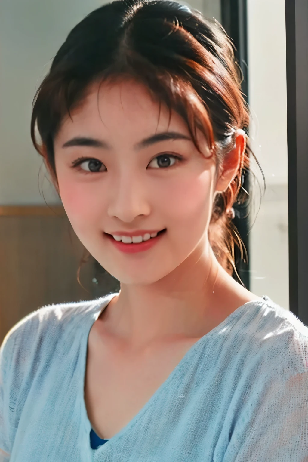 Cute Japanese Women Photos, ****** Woman, 20-year-old, Beautiful and perfect face, brown, Beautiful Face, thin: 1.2,Dressed, (photo Realistic:1.4), (hyper Realistic:1.4), (Realistic:1.3),
(Smoother lighting:1.05), (Improving the quality of cinema lighting:0.9), 32K,
1 girl,20-year-oldの女の子, Realistic lighting, Backlight, The light shines on your face, Ray Tracing, (Bright light:1.2), (Improvement of quality:1.4),
(Highest quality Realistic textured skin:1.4), fine grain, Detailed face,
(tired, Sleepy and happy), (smile:0), Face close-up, T-Shirts,
(Accentuates body lines:1.1), (Enhances the beauty of skin texture:1.1)