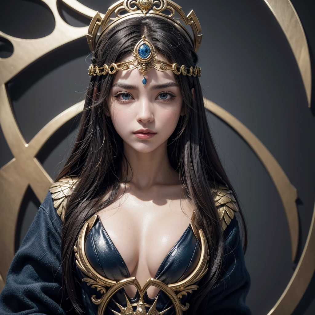 prompt": "Create a logo design featuring an artistic fusion of the letters 'M' and 'Z' at the center. Behind the letters, depict the goddess of justice, with her iconic blindfold and scales, but stylized in a way that complements the modern and sleek design of the letters. The overall composition should be balanced, with the goddess subtly blending into the background, adding depth without overshadowing the logo itself. Use a color palette that conveys professionalism and authority, such as deep blues, golds, and silvers. The design should be symmetrical and visually striking."