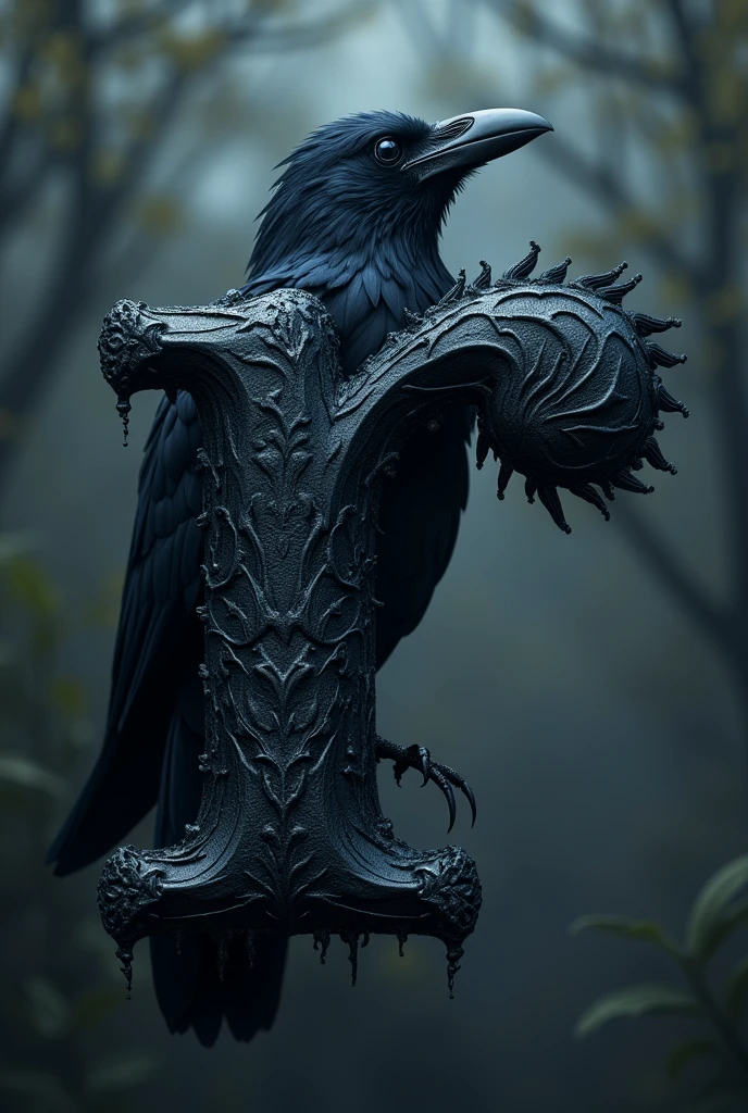 letter "r" in lowercase but the letter has crow feathers