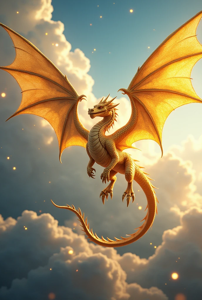 Create a golden dragon with 4 wings