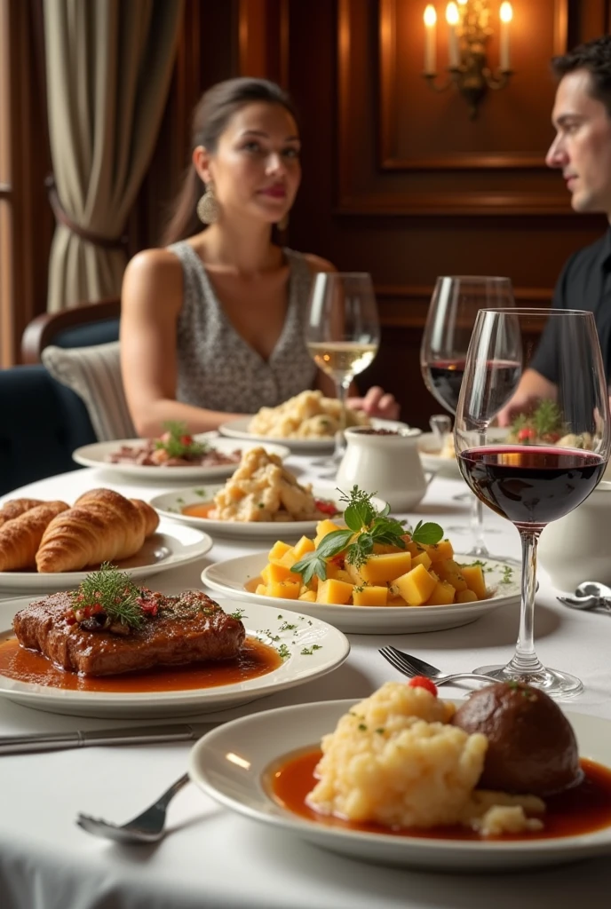 Make me a plate of French food in a Paris restaurant
