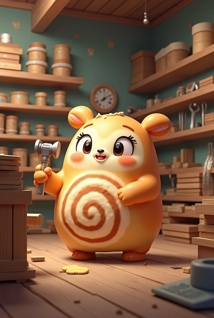 A cinamonroll working in a hardware store