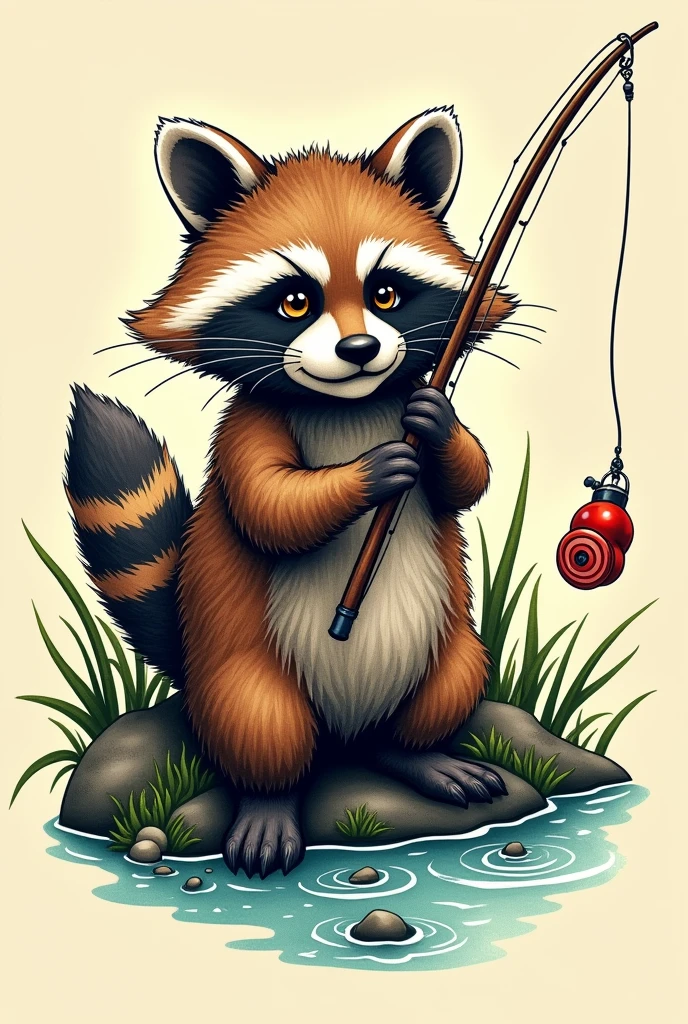 Fishing Raccoon Tattoo