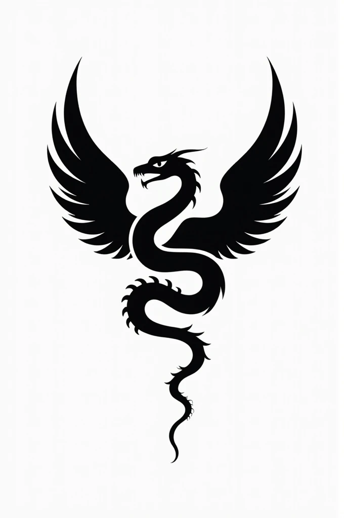 A black and white symbol of a snake with wings