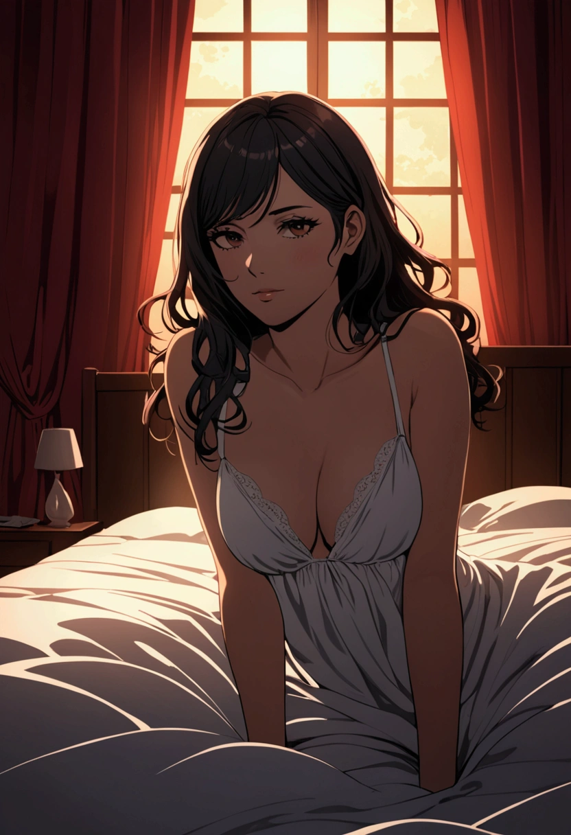 Woman in a bed with a slutty face