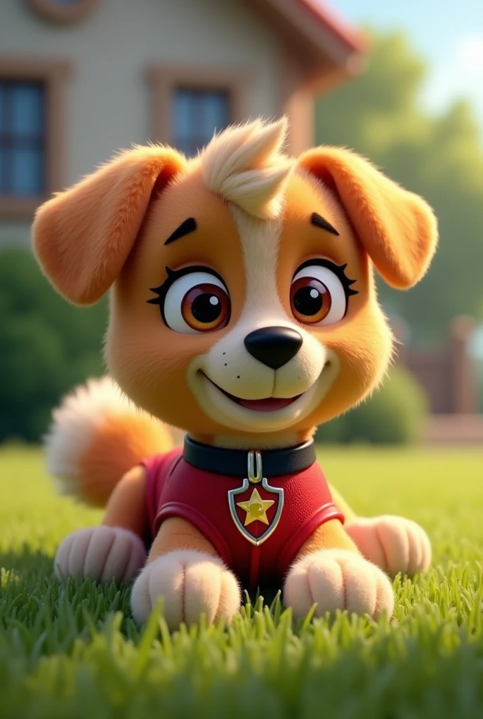 Paw Patrol skye, nfsw, big breats, furry, laying on grass sleepy, 