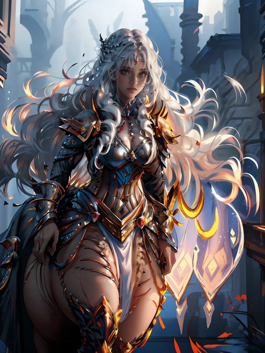 Long silver hair, dark brown eyes, gloss lips, front look, close up, portrait, beautiful eyes, wearing a male white suit, big white, curly hair cut, clear skin, young 30 years girl, adult girl, solo, very long hair, ankle length hair, handsome older WOMAN,Hyperresolution,accuracy,Detailed rendering,(Image of fine hair)(topquality)(Masterpieces of masters)(High degree of completeness)(A sense of atmosphere)tmasterpiece,Super detailed and super detailed(((half-body portrait)))(((Older woman)))(((Centaur woman))) (((Horse body))) (((Centaur)))(((Tribal clothes)))