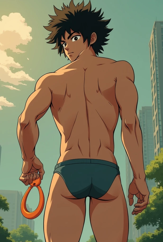 Deku showing his naked ass with his big penis hanging.