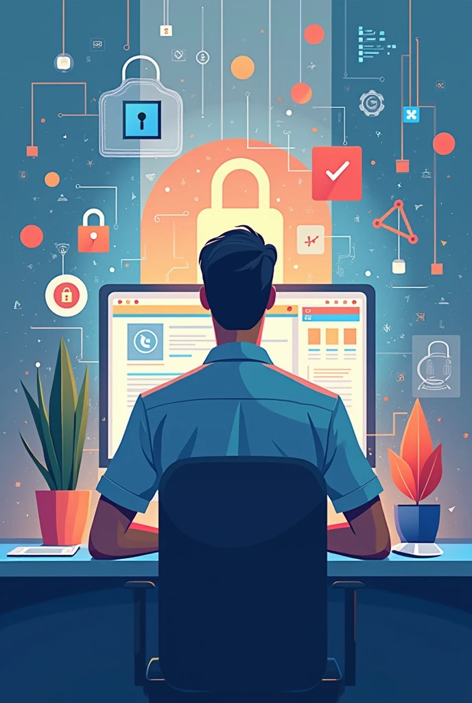 Computer security theme in flat design digital art style
