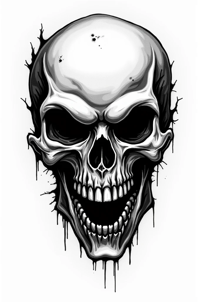 Get a scary gothic skull tattoo, in black graphics on a white background