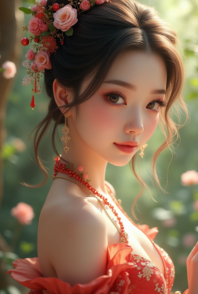 4 beautiful chinese girls, detailed facial features, striking eyes, long eyelashes, flawless skin, detailed hair, elegant poses, intricate fashion, lush garden background, natural lighting, vibrant colors, gem-like quality, highly detailed, 8k, masterpiece, digital art, realistic, photorealistic, award-winning art style