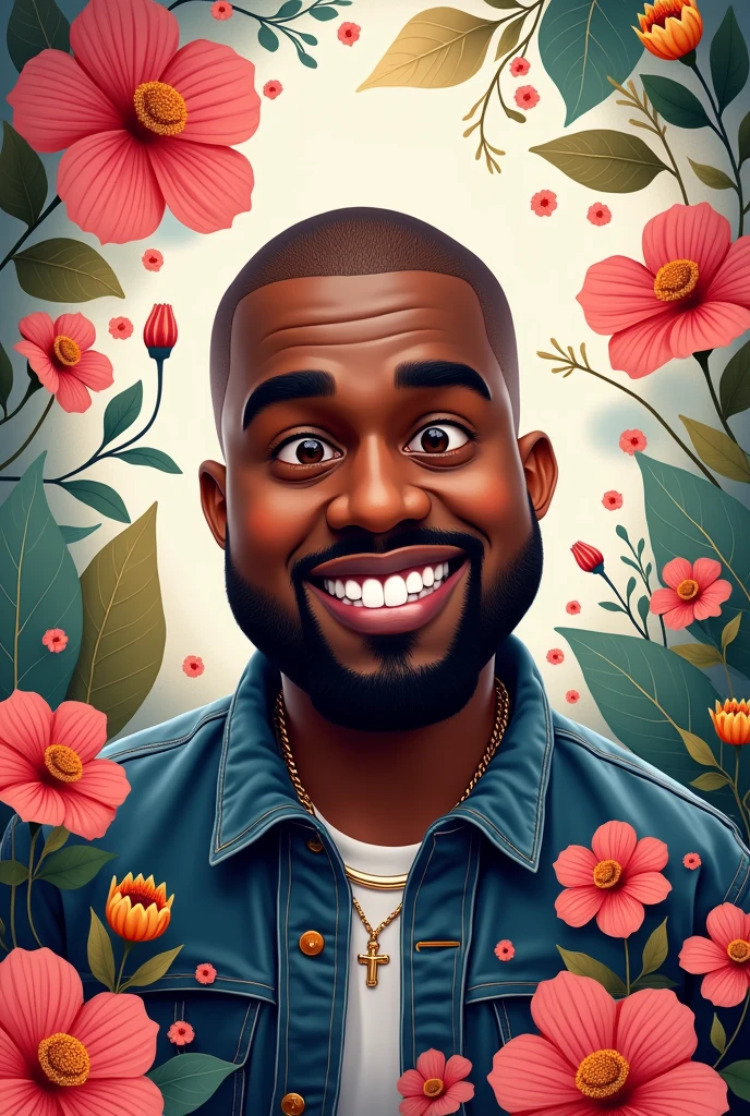 Kanye west wallpaper, animated and not so serious, with aesthetic type flowers