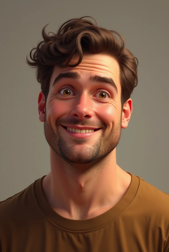 45 year old man, short and curly hair, Brown eyes, chubby, high, cinnamon skin and no beard