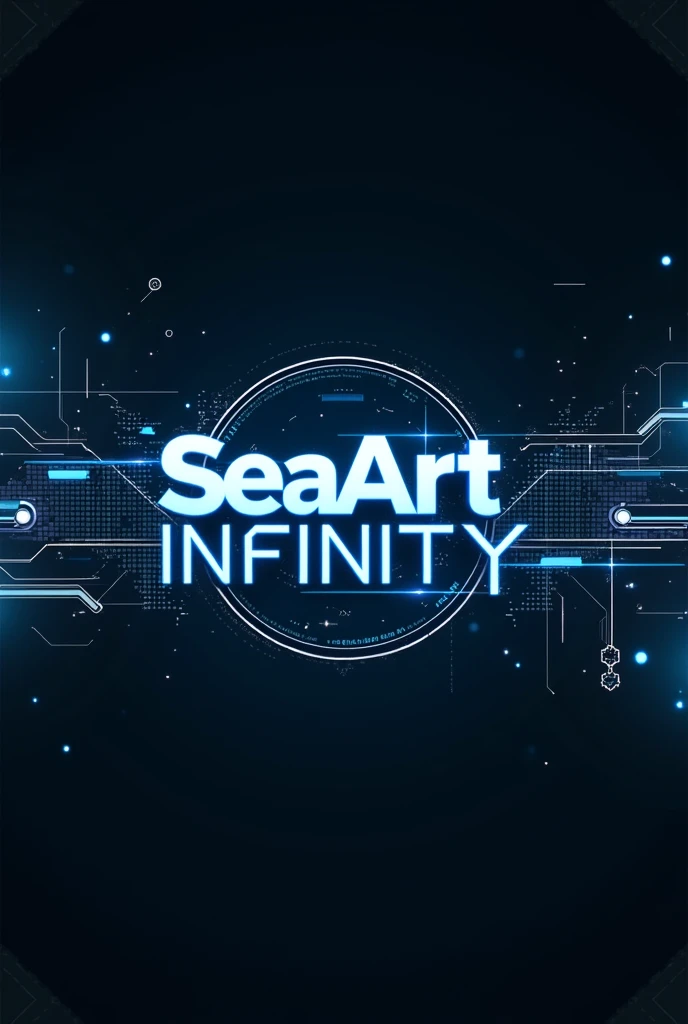 Create a high-tech, futuristic poster that highlights the cutting-edge capabilities of 'SeaArt Infinity'. The design should feature sleek, metallic elements with glowing accents. The central focus should be on the text 'SeaArt Infinity', displayed in a bold, digital-style font, surrounded by abstract, luminous shapes that suggest technological advancement and innovation. The background should be dark, with neon blue and silver highlights, giving it a cyberpunk aesthetic. Include subtle grid patterns or circuitry designs to enhance the futuristic theme. The overall look should be sharp, clean, and visually striking. (Ultra quality: 1.3), high contrast, HDR, 8K, modern design, professional layout.