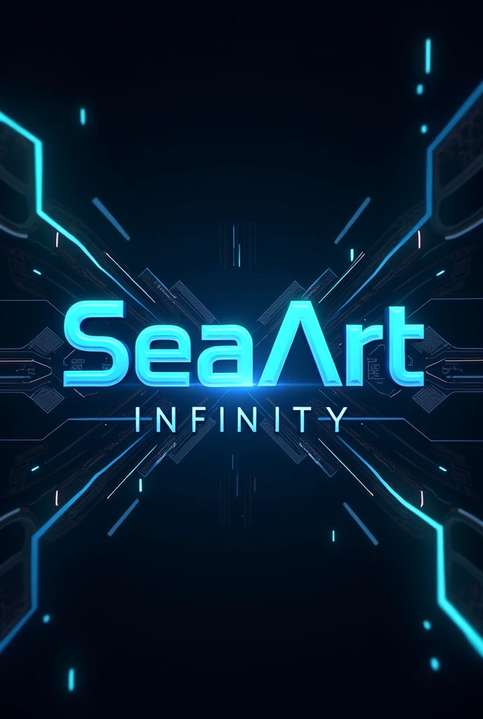 Create a high-tech, futuristic poster that highlights the cutting-edge capabilities of 'SeaArt Infinity'. The design should feature sleek, metallic elements with glowing accents. The central focus should be on the text 'SeaArt Infinity', displayed in a bold, digital-style font, surrounded by abstract, luminous shapes that suggest technological advancement and innovation. The background should be dark, with neon blue and silver highlights, giving it a cyberpunk aesthetic. Include subtle grid patterns or circuitry designs to enhance the futuristic theme. The overall look should be sharp, clean, and visually striking. (Ultra quality: 1.3), high contrast, HDR, 8K, modern design, professional layout.