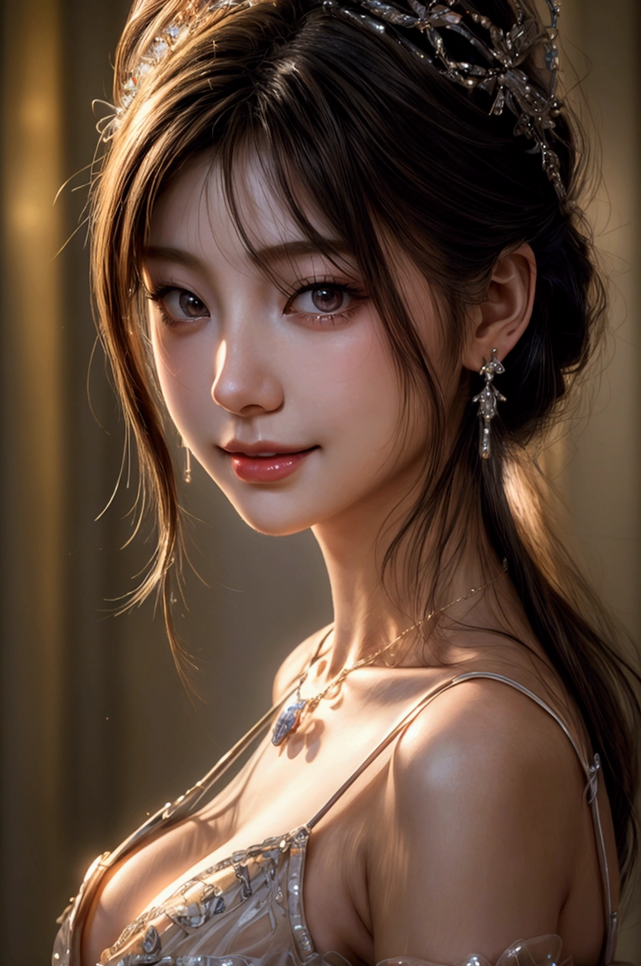 best quality, masterpiece, highres, 1girl ((Ameri Ichinose)), sexy stripper outfit, beautiful face, hair ornament, looking at viewer, smile, closed mouth,lips, dress,hair ornament, necklace, jewelry, long hair, earrings, Beautiful face,upon_body, tyndall effect,photorealistic, dark studio, rim lighting, two tone lighting,(high detailed skin:1.2), 8k uhd, dslr, soft lighting, high quality, volumetric lighting, candid, full body Photograph, high resolution, 4k, 8k, Bokeh