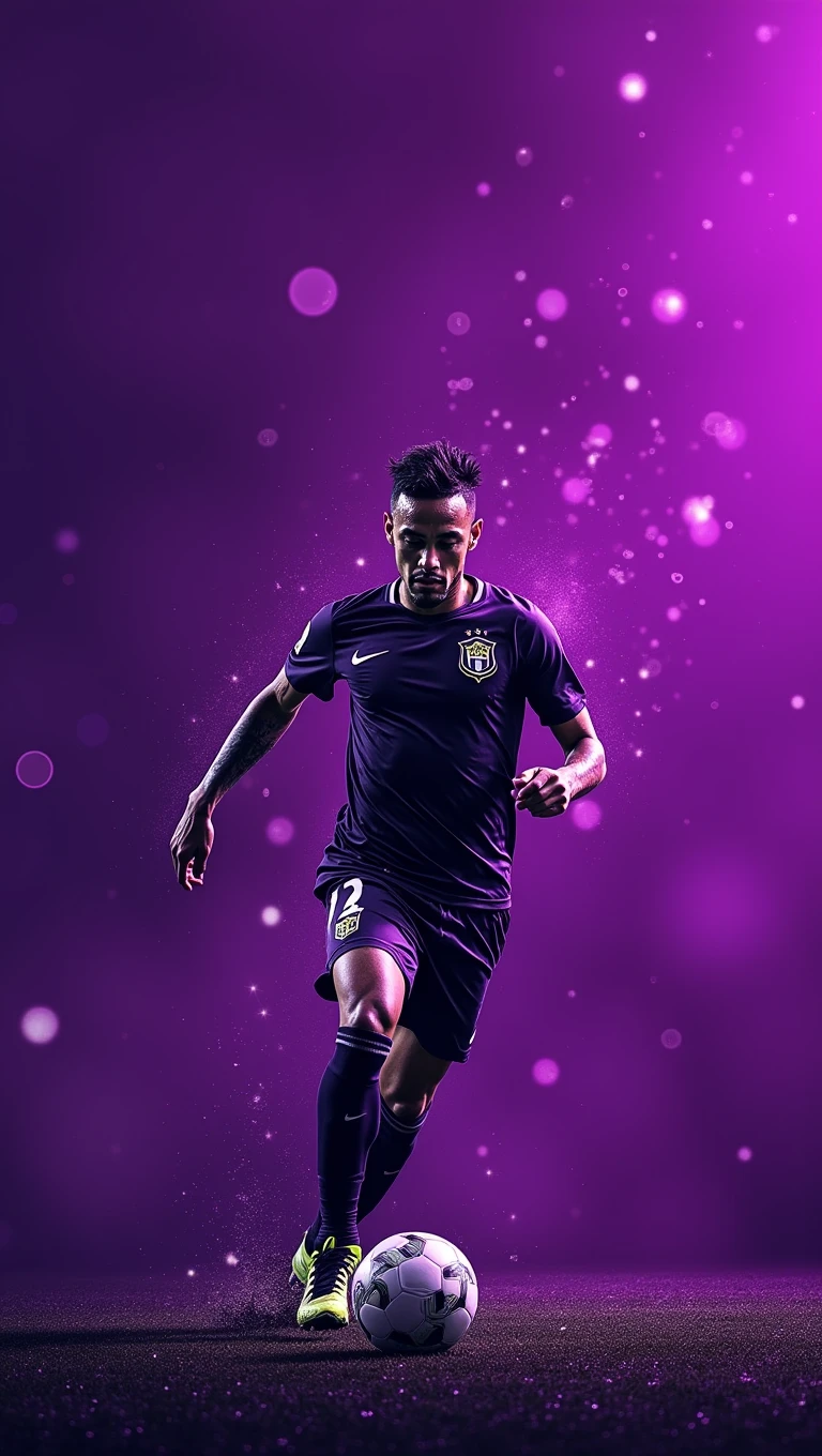 Generate a banner of neymar with a purple background and black sparkles that says ahmed