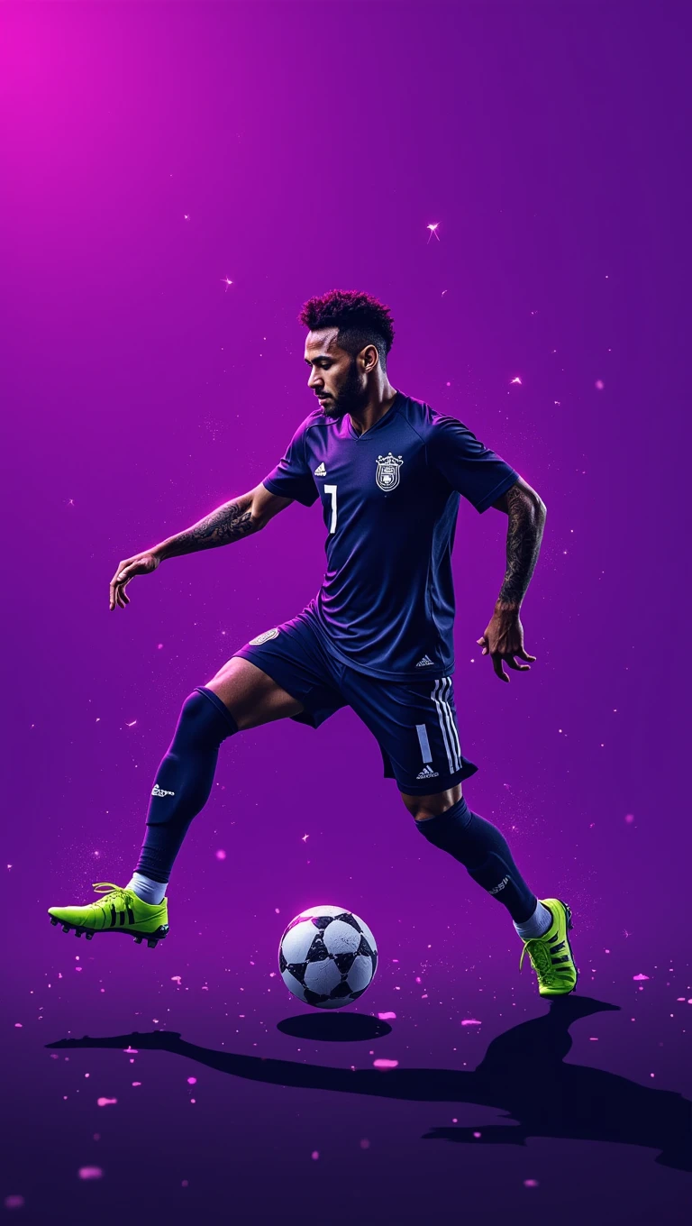 Generate a banner of neymar with a purple background and black sparkles that says ahmed