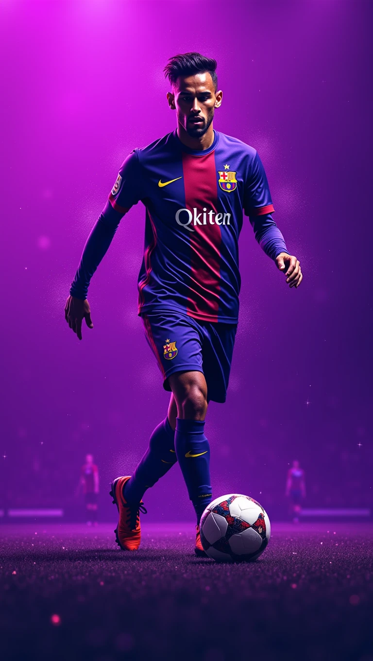 Generate a banner of neymar with a purple background and black sparkles that says ahmed