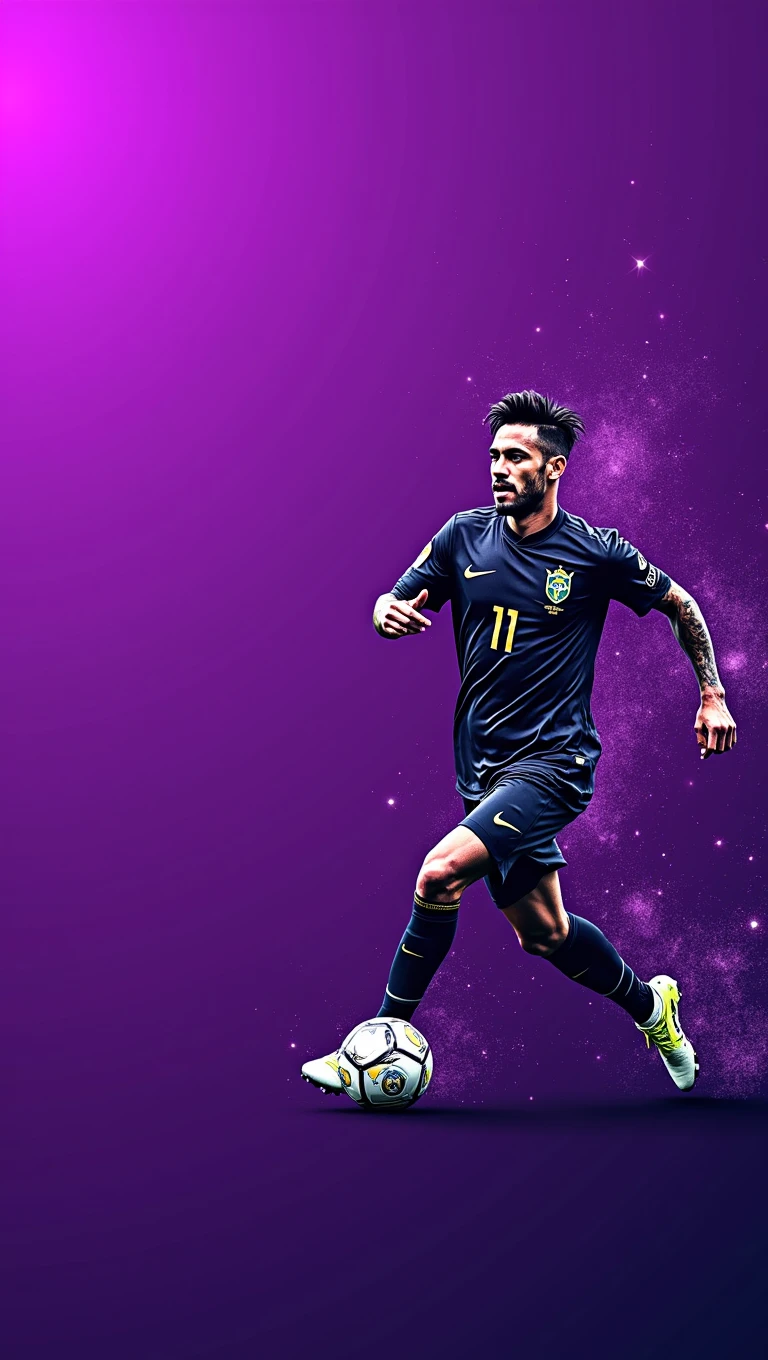 Generate a banner of neymar with a purple background and black sparkles that says ahmed
