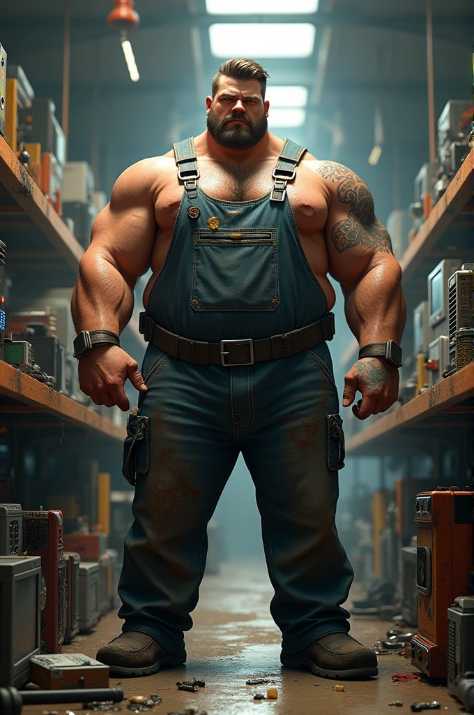 Fat muscular gamer mechanic