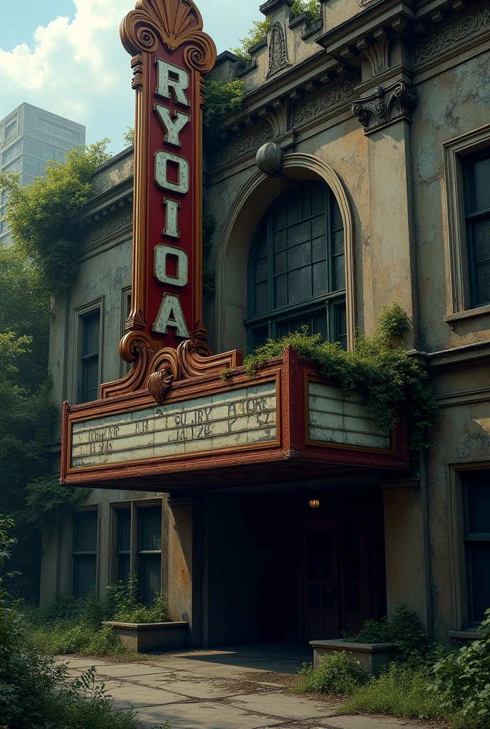 Old theater with abandoned sign